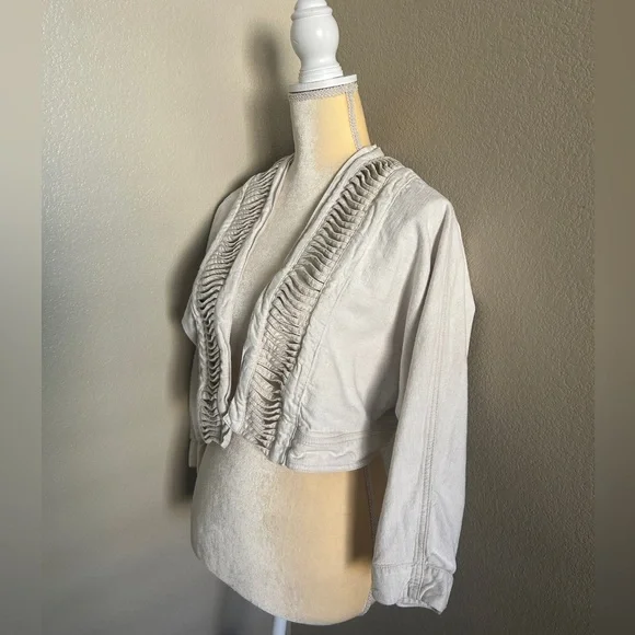 Anthropologie Beige Hei Hei Ladder Linen Cut Out Cropped Jacket Blazer XS/S - Picture 5 of 7